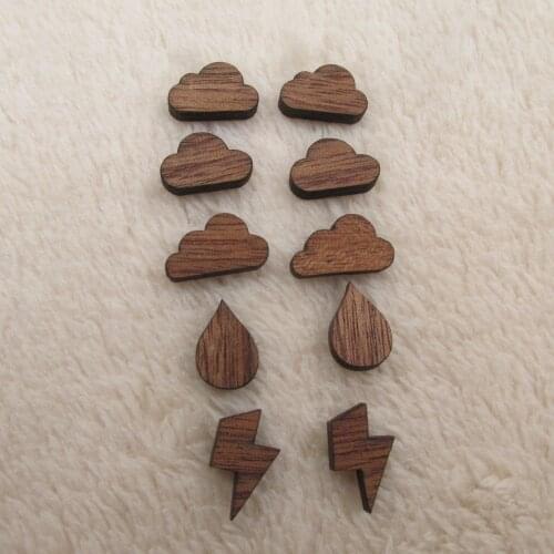 DIY Wooden Tiny Wood Lightning Cloud Raindrop Cabochon Accessories Unfinished Blank Wooden Charms For Earring Stud Making