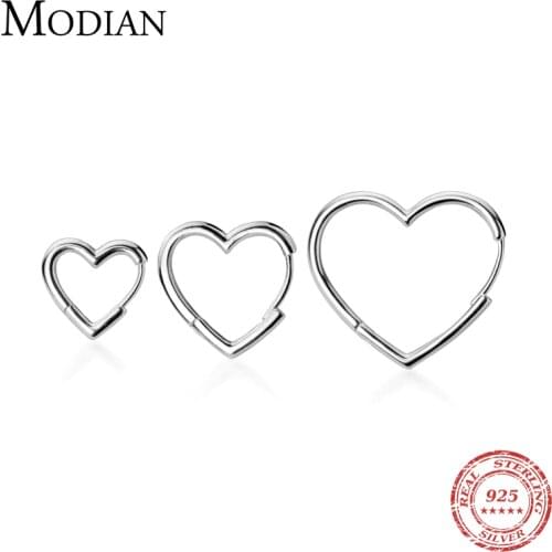 Modian Genuine 925 Sterling Silver Glossy Hearts Hoop Earring for Women Gift Simple Earring Fashion Korea Style Jewelry Bijoux