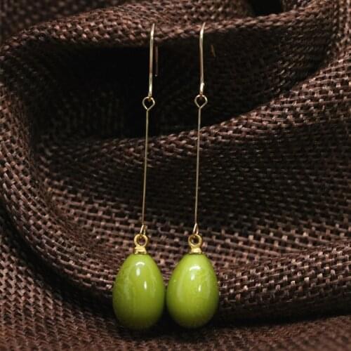 Beauty Bohemia Style Large Eardrop Long Drop Earrings Green Baking Paint Glass 9*13mm Teardrop Women Dangle Earbob Jewelry B1795