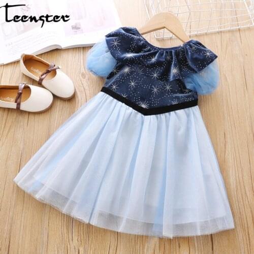 Teenster Fashion Star Toddler Girls Mesh Dress Elegant Party Birthday Tutu Dresses Cuet Little Girls Costume Summer Vestidos