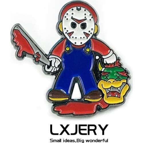 Friday the 13th Mario Pin Badge On Backpack Funny Brooch Pins For Clothes Broche For Woman Girl Schoolbag