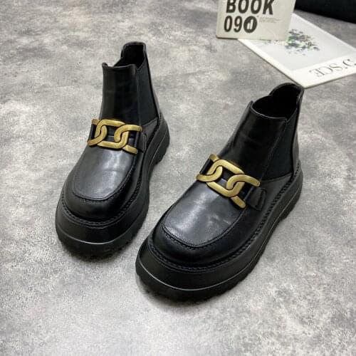 2021 spring and autumn womens leather shoes new British style single shoes Martin shoes thick bottom square toe fashion