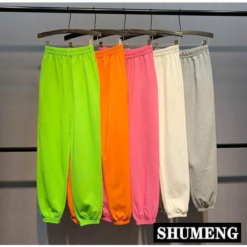 Plus Size Candy Color Sweatpants Female Loose Beam Feet Elasitc waist Harem Trousers 100% Cotton Ankle Sprots Pants Joggers