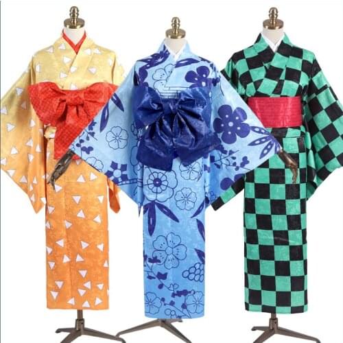 Demon Slayer:Kimetsu No Yaiba Kamado Tanjirou / Agatsuma Zenitsu / Hashibira Inosuke Female Kimono Cosplay Costume