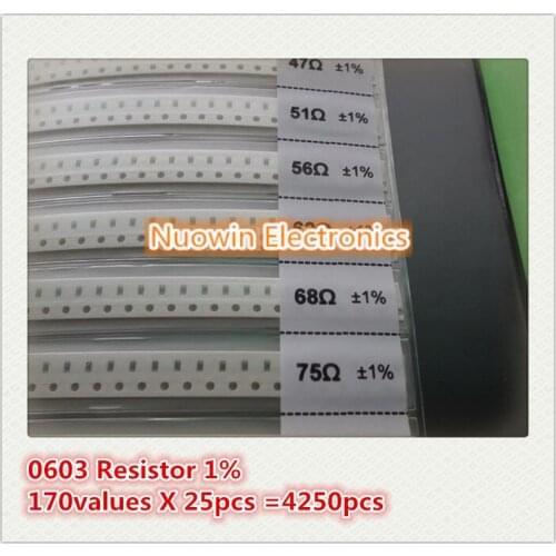 0603 SMD Resistor Sample Book 1% Tolerance 170valuesx25pcs=4250pcs Resistor Kit 0R~10M 0R-10M 0R 1R-10M