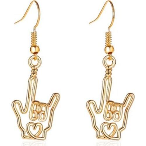 1 Pair Gold/Silver Color Metal Wire Winding Drop Earrings Hollow Love Heart Hands Gesture Dangle Earring Simple Jewelry Gifts