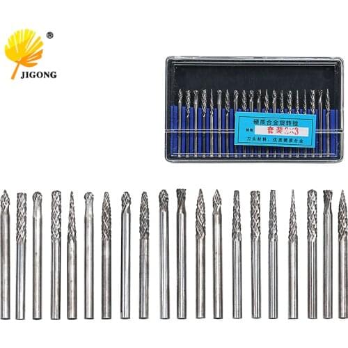 JIGONG 20pcs 3mm Tungsten Steel Grinding Head Rolling Knife Carbide Rotary Rasp for Mini Drill Wood Carver Tools CNC Knife