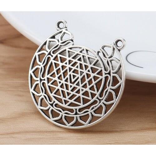 10 Pieces Antique Silver Color Large Hollow Sri Yantra Meditation Charms Pendants for Necklace Jewelry Making 35mm