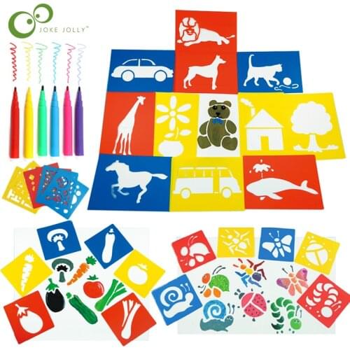 18Pcs/Set DIY Children Painting Dinosaur Animal Car Template Pattern Stencils Suit Kids Painting Educational Toys Gifts YJN