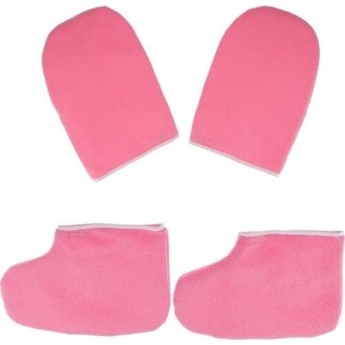 2pcs Paraffin Wax Protection SPA Hand Foot Gloves Boots Warmer Heater Beauty Wax Therapy Foot Cover Pink