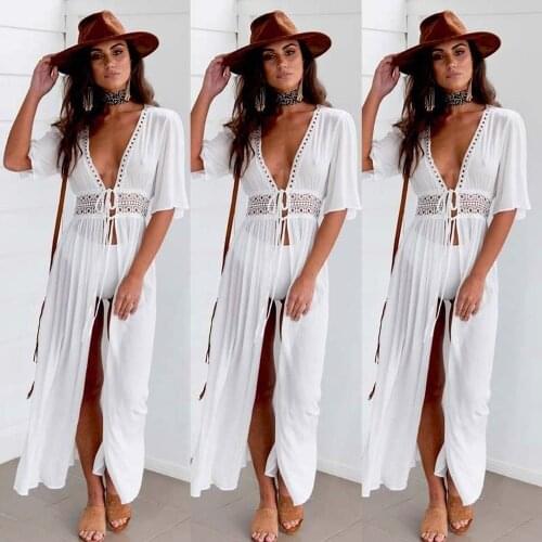 2021 Sexy Beach Dress Swimwear Women Bikini Cover Up Cardigan Bathing Suit Swimsuit Robe Plage Zaful Long Tunic Holiday Dress