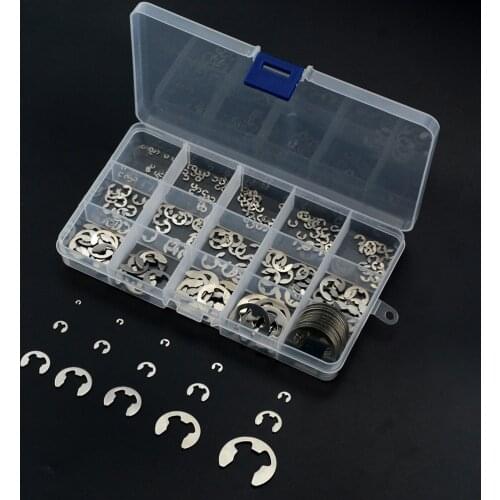 225PCS 304 Stainless Steel E Clip Washer Assortment Kit 1.5-15mm 2 3 3.5 10mm Circlip retaining ring for shaft fastener hardware