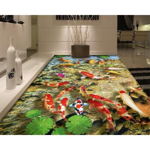 Beibehang Chinese lotus carp bathroom living room 3D floor bedroom bathroom 3d floor PVC non - slip floor stickers floor photo