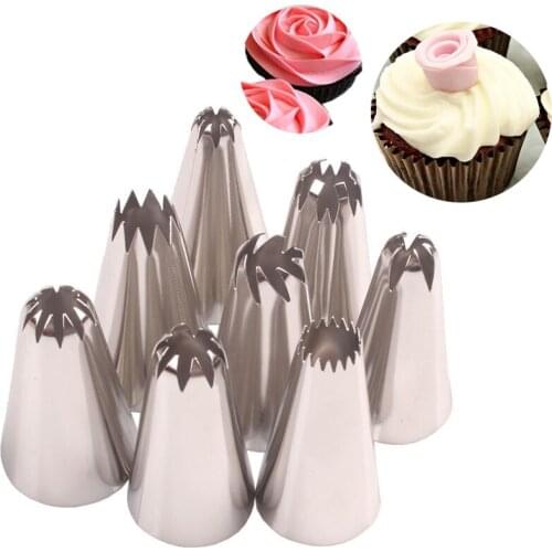 8Pcs Big Size Russian Pastry Icing Piping Nozzles Set Stainless Steel Kitchen Cupcake Decorating Accessories Baking Tools