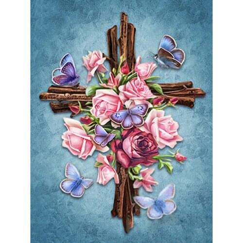 New full square/round AB diamond 5D DIY diamond painting "Butterfly Rose Cross" embroidery cross stitch Home decoration painting