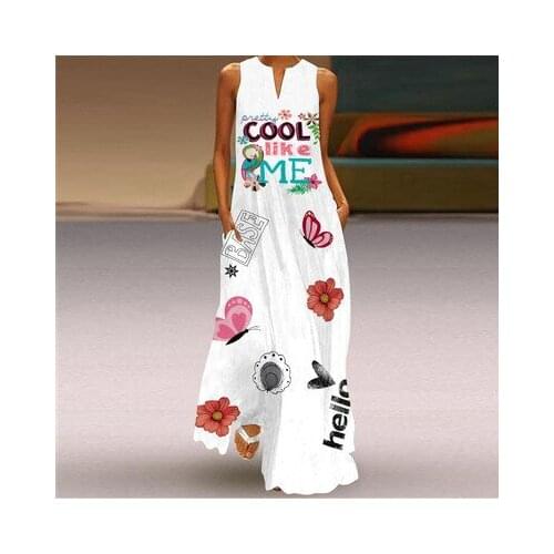 White Long Dress Female Flowers Print Vintage Sleeveless Elegant Dress Casual Plus Size Vestidos Girls S-5XL Dresses Summer 2021