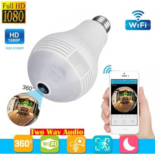 2MP Wifi Panorama Camera Security Lamp Panoramic Bulb CCTV Video Wireless IP HD Camera Surveillance Fisheye Night Vision Camera