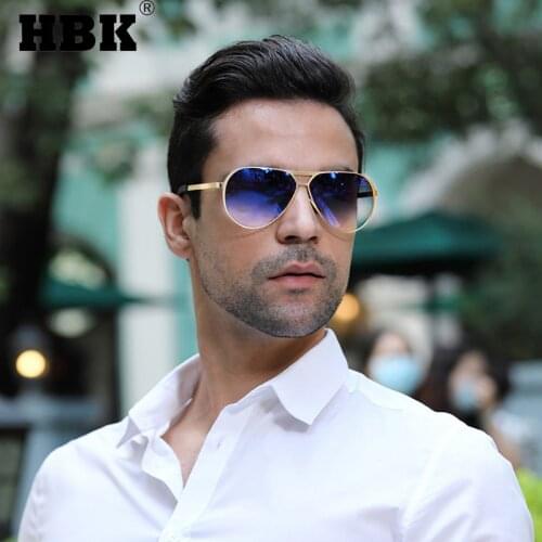 HBK Vintage Pilot Big Sunglasses For Men Women Luxury Brand Design Gold Blue Lens Outdoor Driving Eyeglasses UV400 Male