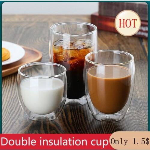 50-450ml Double-layer insulated cup antiscalding and anti-cold coffee cup milk cup beverage cup glass lid bamboo lid Transparent