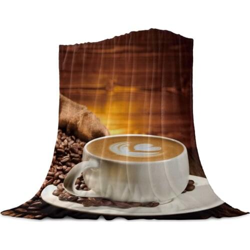 Coffee Cup Coffee Beans Soft Warm Coral Fleece Flannel Blankets For Beds Throw Sofa Cover Bedspread Winter Blankets