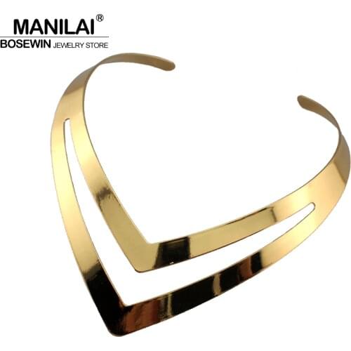 MANILAI Hollow Out Punk Design V Shape Torques Chokers Fashion Bib Collar Necklaces Statement Jewelry For Women Dress