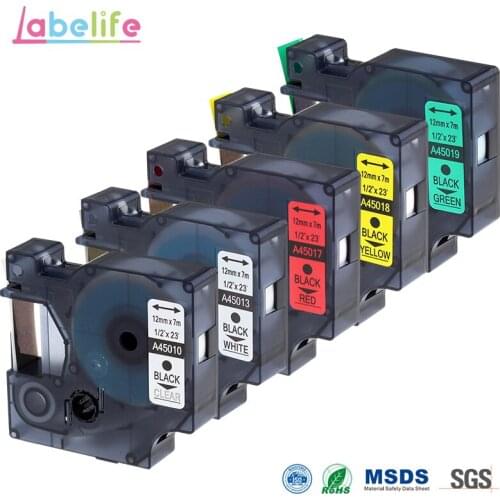 Labelife 5 Pack Combo Set Compatible DYMO D1 Label Tapes Replacement cassette 45010 45013 45017 45018 45019 for Label Printer