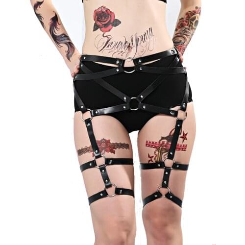 UYEE Leather Leg Harness Belt Stockings Garter Belt Women Bondage Body Harness Goth Stockings Erotic Thigh Garter Adjustable