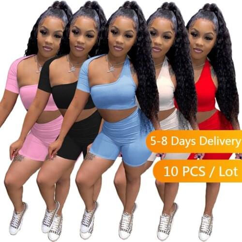 Bulk Items Wholesale Lots Sportswear Casual Tracksuit Women Summer Co Ord and Biker Shorts Set Women Solid Bodycon Matching Sets