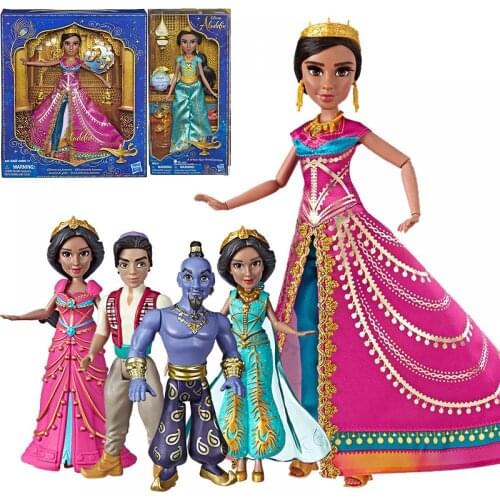 Disney Princess Dolls Aladdin Glamorous Jasmine Deluxe Fashion Djinn Set Disney Store Oiginal Model Toys For Girl Birthday Gift