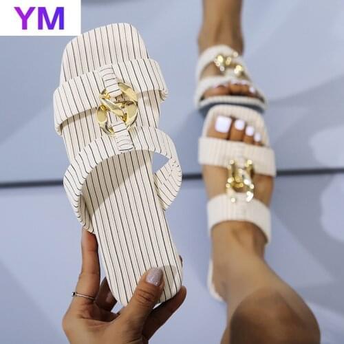 Summer Womens Sandals Hollow Out Fashion Flat Shoes Gold Chain Open Toe Sandals Handmade Outdoor Casual Zapatillas Casa Mujer