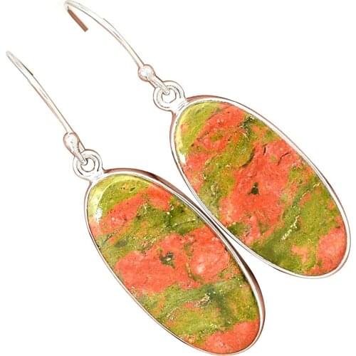 Lovegem Genuine UNAKITE EARRING 925 Sterling Silver,48 mm, AE1542