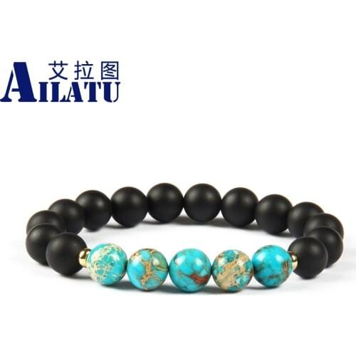 Powerful Jewelry 10mm Matte Onyx Stone Beads & Sea Sediment Stone Energy Mens Beaded Bracelet Drop Shipping Sale