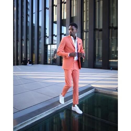 Custom Mens Suit Smart Casual Solid V-Neck 2Pieces Single Breasted Slim-Fit Cocktail Party Wedding Suit