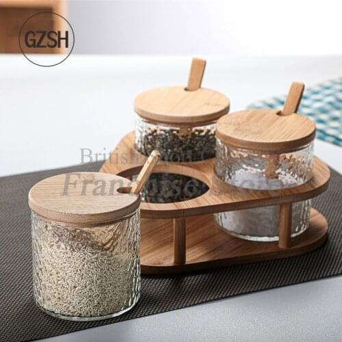 Spice Jar Set Household Kitchen Japanese Hammer Glass Salt Shaker Seasoning Spice Jar spices rack Storage Box Set
