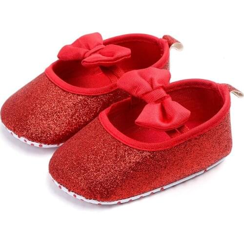 Newborn Baby Girls Shoes PU leather First Walkers With Bow Red Black Pink White Soft Soled Non-slip Crib Shoes