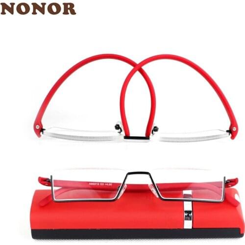 NONOR Half Frame Reading Glasses TR90 Resin Foldable Presbyopic Glasses Unisex Fashion Presbyopic Eyewear with Case +1.0-+3.0
