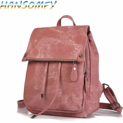 Solid Backpack School Travel Bag Double Shoulder Bag Zipper Bag Women Canvas Backpack Chain Ring Teenage Girls Backpack ML-29