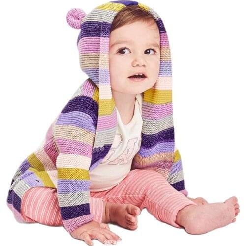 LZH 2021 Autumn Winter Kids Infant Jacket For Baby Girls Outerwear Coat Newborn Stripe Hooded Knitting Cardigan For Baby Clothes