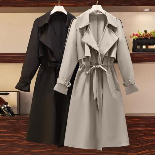 2021 Autumn Long Trench Coat Women Double Breasted Slim Plus Size 4xl Slim Trench Coat Female Outwear Fashion Windbreaker