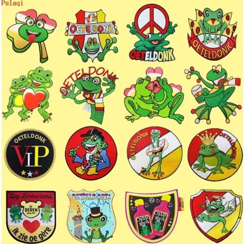 Pulaqi Iron on Patches Oeteldonk Emblem Club Frog Carnival for Netherland Patches for Clothing Stripes Sticker Embroidered Patch