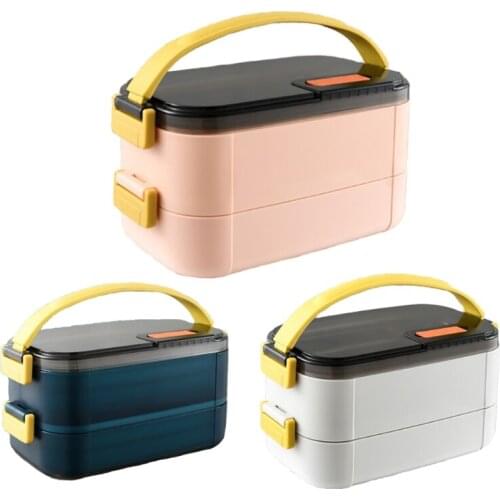 Portable Lunch Box 2 Layers Bento Box Stainless Steel Thermal Lunchbox Food Box
