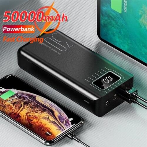 50000mAh Mobile Power One-way Fast Charging External Battery Digital Flashlight Fast Charging Portable Power Bank for Xiaomi mi