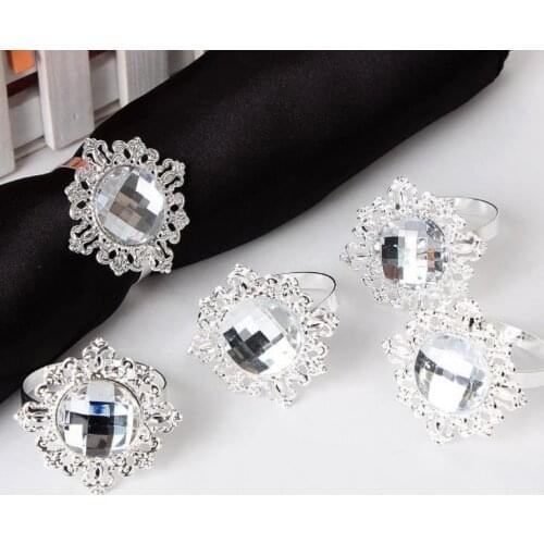 Colorful Gem Napkin Ring Rhinestone Napkin Holder Rose Flower Napkin Cloth Rings Buckle Wedding Party Table Decoration SN1220