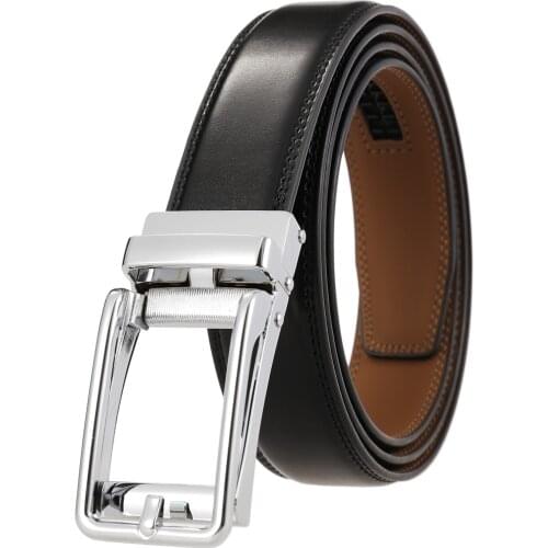 Mens Belt Business Formal Real Cowhide Leather Ratchet Belt High Quality Metal Automatic Buckle For Man