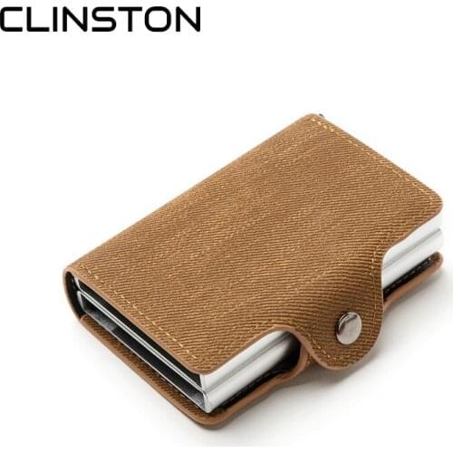 RFID Mens Leather ID Credit Card Holder Male Automatic Aluminum Alloy Hasp Business Double Layer Cardholder Twin Wallet for Man