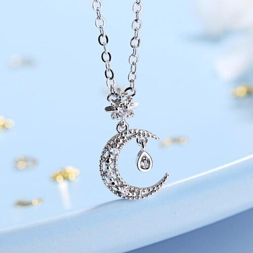 Luxury Water Drop Crystal CZ Moon Pendant Choker Necklace Chain Pendants Necklaces For Women Wedding Jewelry