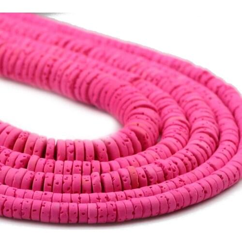 Pink Round COIN Spacer Stone Beads Flat Round Volcanic Lava Rock Loose Beads For Jewelry Bracelets Making DIY 4 6 8mm15"