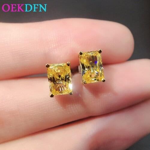 OEKDFN 100% 925 Sterling Silver Stud Earrings Citrine Gemstone Wedding Engagement Vintage Luxury Ear Studs Fine Jewelry