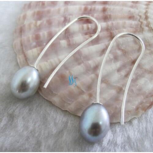 Free Shipping 7.5*9mm Gray Freshwater Pearl Earrings Dangle Earrings