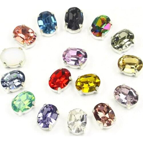 Oval Shape Crystal Fancy Stone 6*8MM Glass Crystal Sew on Rhinestones with Silver Claw Diy Wedding Dress Decoration 6*8mm
